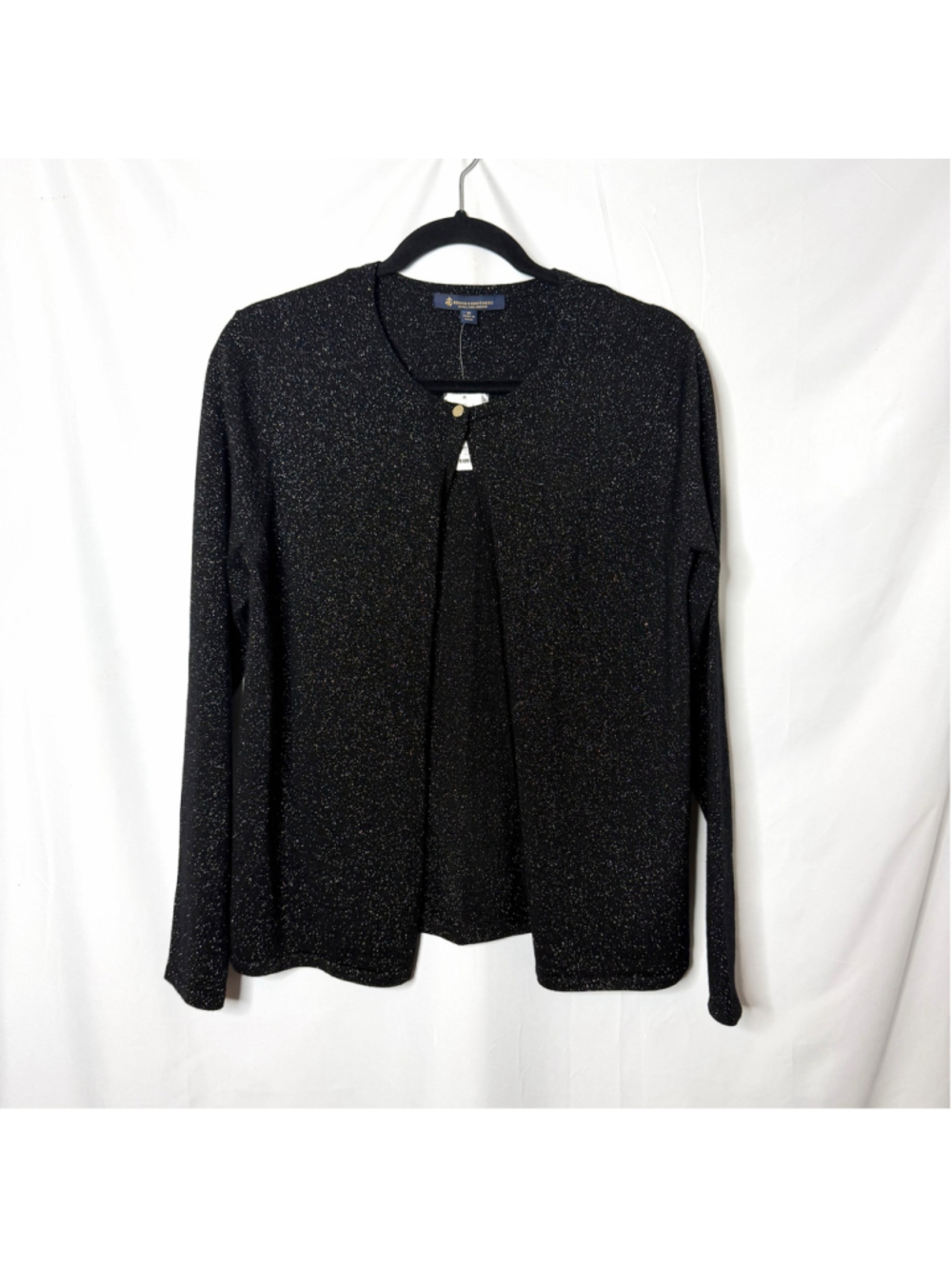 Brooks Brothers Sparkle Merino Cardigan Sweater Size M Black Gold Shimmer NEW